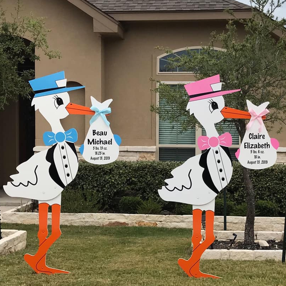 Twin Stork Sign Rental -Turlock Storks and More: Stork Rental in Turlock, California